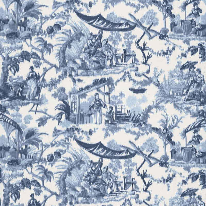 Pavillon Chinois Lapis 175101 by Schumacher Fabric Classic Prints 54.75" - Fabric Carolina -