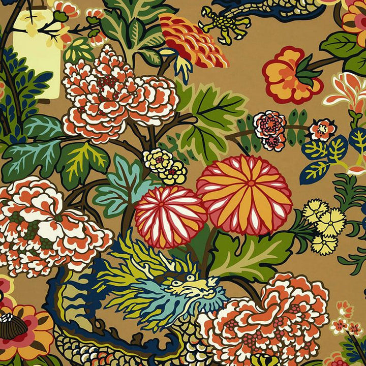 Chiang Mai Dragon Mocha 5001064 by Schumacher Wallpaper Exuberant Prints 27.0" - Fabric Carolina -