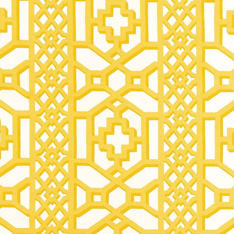 Zanzibar Trellis Chintz Canary 175730 by Schumacher Fabric 125Th Anniversary 13.5" - Fabric Carolina -