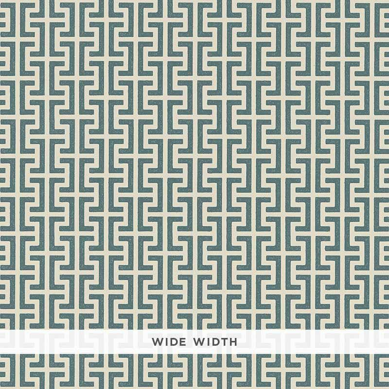Temple Peacock Blue 5008055 by Schumacher Designer Wallpaper Veere Grenney 4.5" - Swanky Fabrics -
