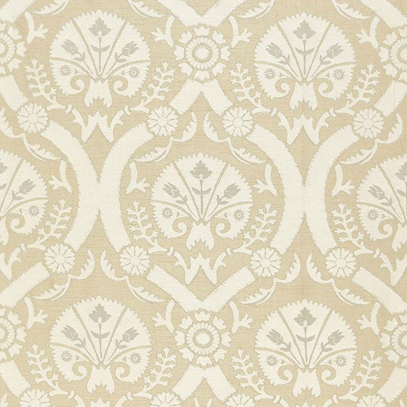 Taza Damask Champagne 65773 by Schumacher Designer Fabric Chroma 7.0" - Swanky Fabrics -