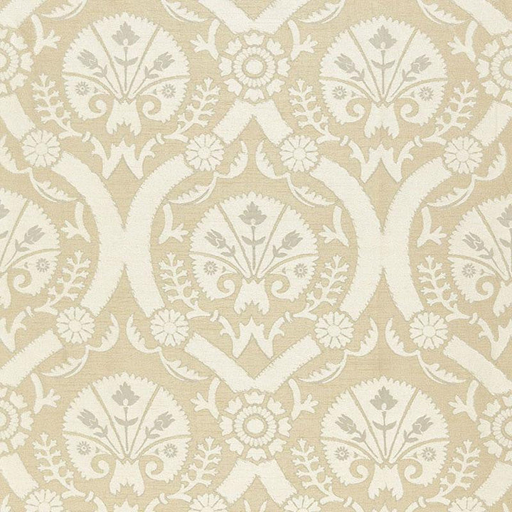 Taza Damask Champagne 65773 by Schumacher Designer Fabric Chroma 7.0" - Swanky Fabrics -