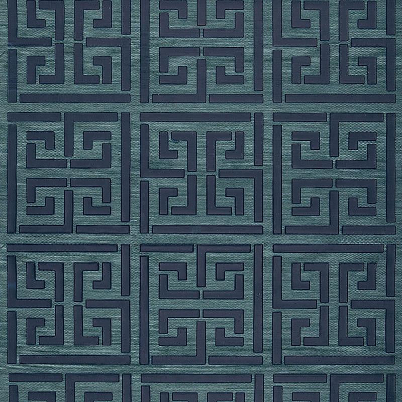 Greek Key Sisal Peacock 5005691 by Schumacher Wallpaper Modern Glamour 34.0" - Fabric Carolina -