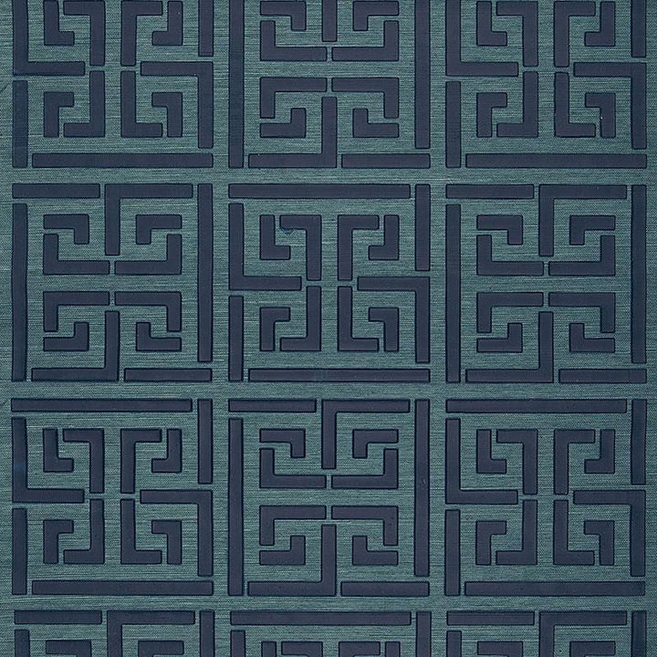 Greek Key Sisal Peacock 5005691 by Schumacher Wallpaper Modern Glamour 34.0" - Fabric Carolina -