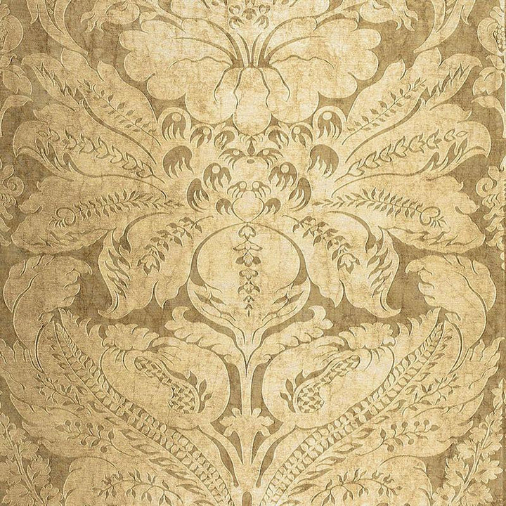Cordwain Damask Gilt 65872 by Schumacher Designer Fabric Chroma 27.5" - Swanky Fabrics -