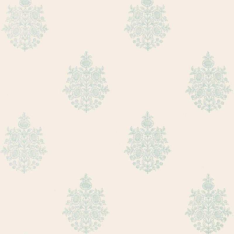 Asara Flower Water Blue 5005322 by Schumacher Designer Wallpaper Jaipur - Swanky Fabrics -