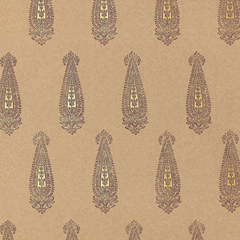 Katara Paisley Aubergine & Gilt 5005333 by Schumacher Wallpaper Jaipur - Fabric Carolina -