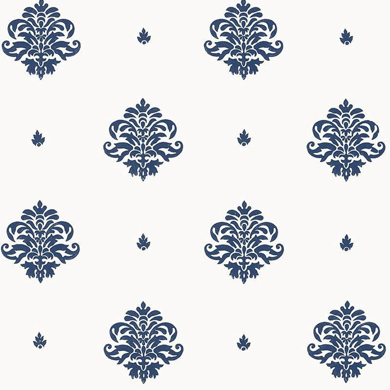 Mayla Damask Navy 5005351 by Schumacher Wallpaper Jaipur / Hand Block Prints - Fabric Carolina -