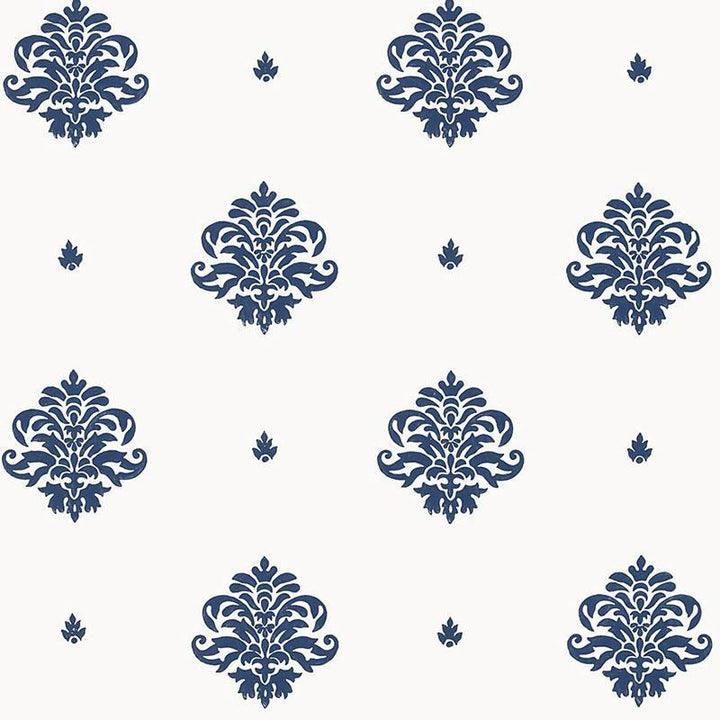 Mayla Damask Navy 5005351 by Schumacher Wallpaper Jaipur / Hand Block Prints - Fabric Carolina -