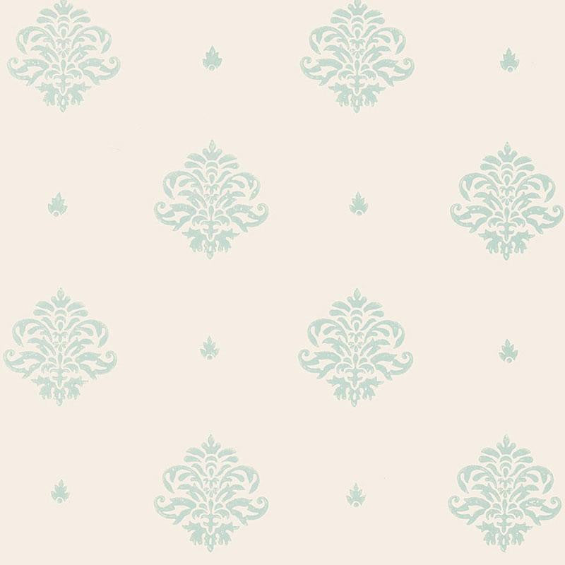 Mayla Damask Water Blue 5005352 by Schumacher Wallpaper Jaipur / Hand Block Prints - Fabric Carolina -