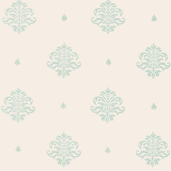 Mayla Damask Water Blue 5005352 by Schumacher Wallpaper Jaipur / Hand Block Prints - Fabric Carolina -