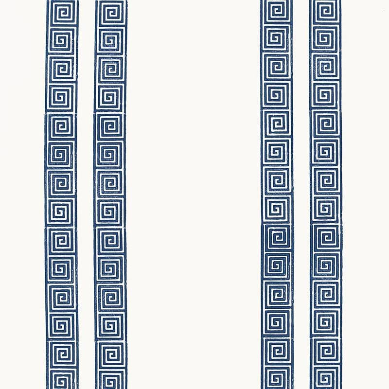 Greek Key Stripe Navy 5005361 by Schumacher Designer Wallpaper Jaipur 13.5" - Swanky Fabrics -