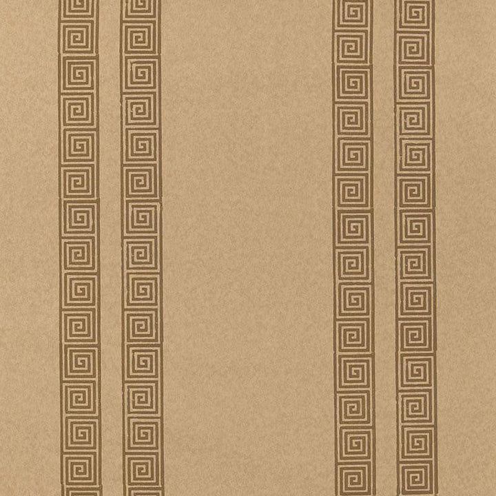 Greek Key Stripe Tabac 5005364 by Schumacher Designer Wallpaper Jaipur - Swanky Fabrics -