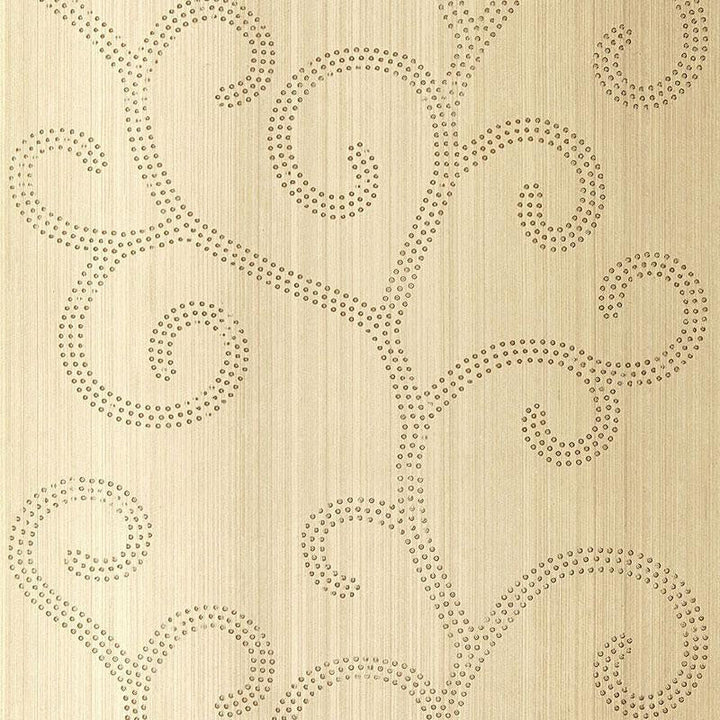 Raindrop Scroll White Gold 5005702 by Schumacher Designer Wallpaper Modern Glamour 27.0" - Swanky Fabrics -