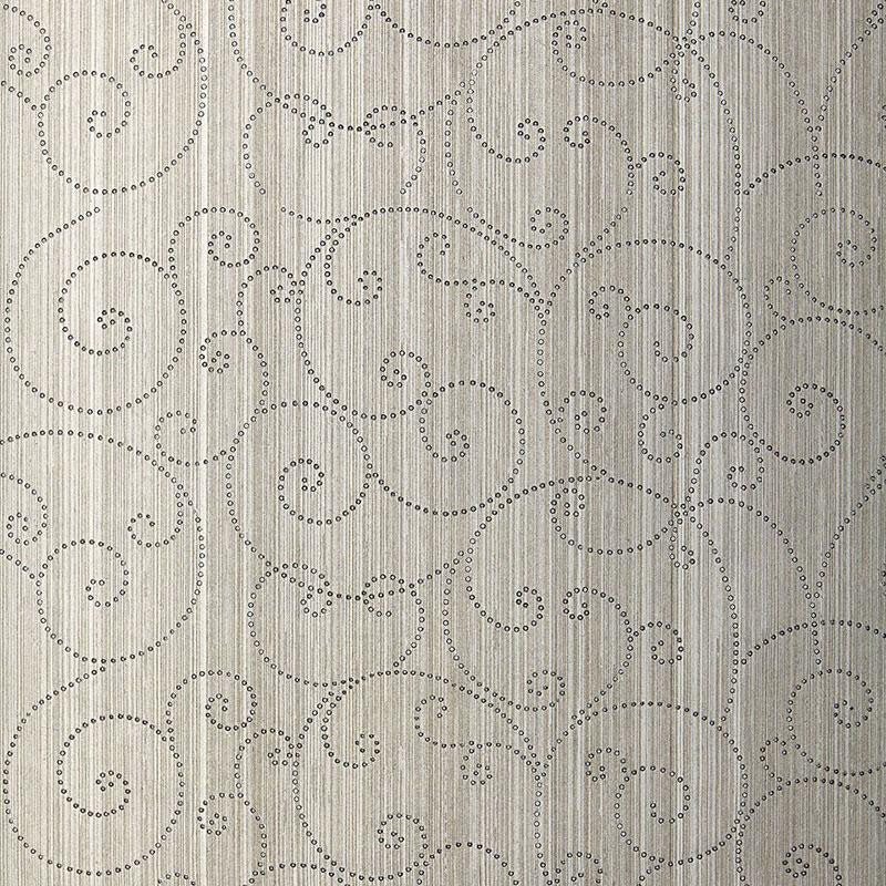Beaded Scroll Pewter 5005721 by Schumacher Wallpaper Modern Glamour 27.0" - Fabric Carolina -