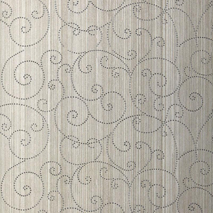 Beaded Scroll Pewter 5005721 by Schumacher Wallpaper Modern Glamour 27.0" - Fabric Carolina -
