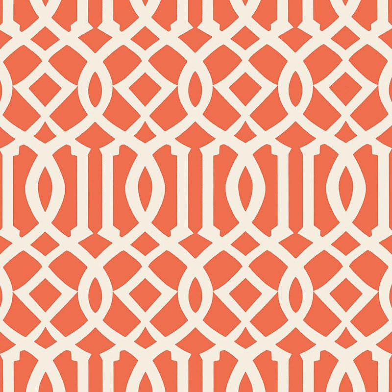 Imperial Trellis Ii Ivory / Mandarin 5005800 by Schumacher Wallpaper Print Happy 6.75" - Fabric Carolina -