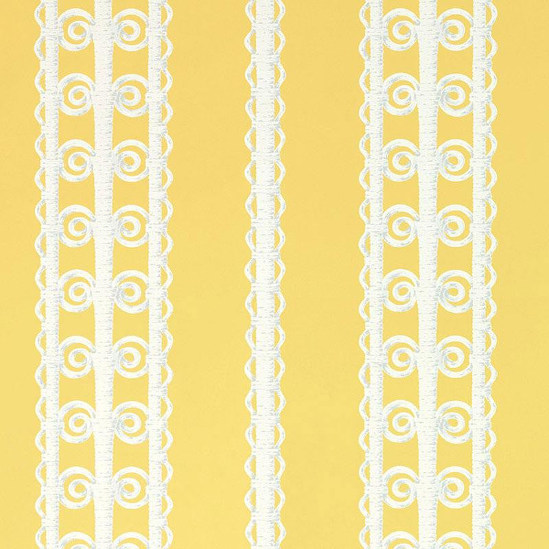 Wicker Stripe Lemon Blossom 5007722 by Schumacher Designer Wallpaper Celerie Kemble 13.5" - Swanky Fabrics -