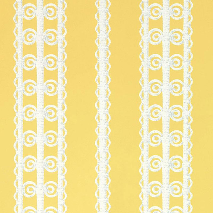Wicker Stripe Lemon Blossom 5007722 by Schumacher Designer Wallpaper Celerie Kemble 13.5" - Swanky Fabrics -