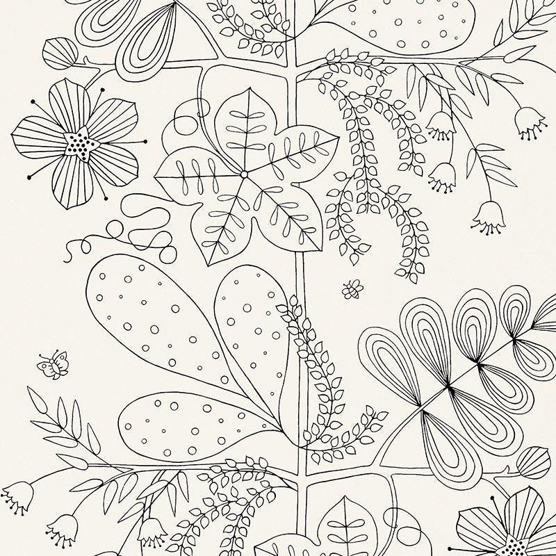 Blommen Noir / Blanc 5007490 by Schumacher Designer Wallpaper Drawn From Nature 27.0" - Swanky Fabrics -