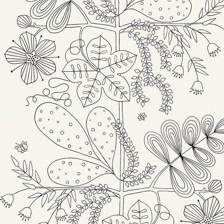 Blommen Noir / Blanc 5007490 by Schumacher Designer Wallpaper Drawn From Nature 27.0" - Swanky Fabrics -