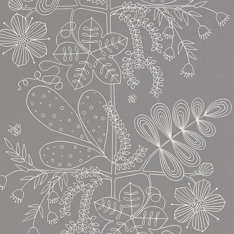 Blommen Smoke 5007491 by Schumacher Designer Wallpaper Drawn From Nature 27.0" - Swanky Fabrics -
