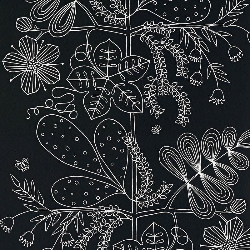 Blommen Ebony 5007494 by Schumacher Designer Wallpaper Drawn From Nature 27.0" - Swanky Fabrics -