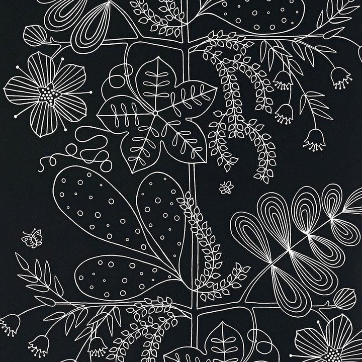 Blommen Ebony 5007494 by Schumacher Designer Wallpaper Drawn From Nature 27.0" - Swanky Fabrics -