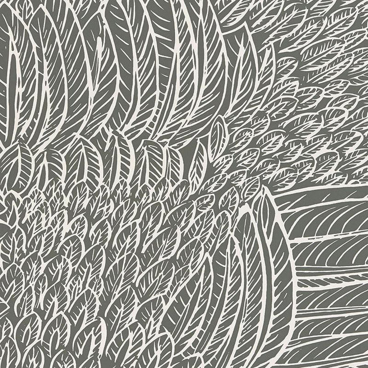 Featherfest Slate 5007564 by Schumacher Wallpaper Drawn From Nature 27.0" - Fabric Carolina -