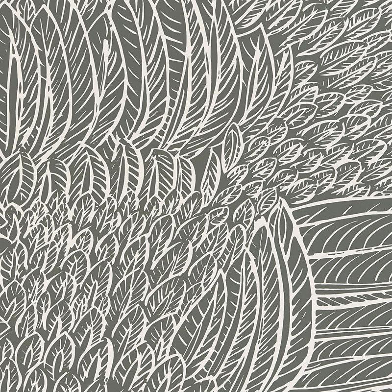 Featherfest Slate 5007564 by Schumacher Designer Wallpaper Drawn From Nature 27.0" - Swanky Fabrics -