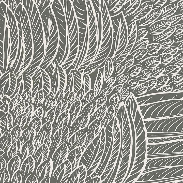 Featherfest Slate 5007564 by Schumacher Designer Wallpaper Drawn From Nature 27.0" - Swanky Fabrics -