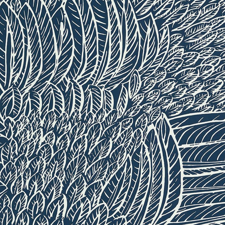 Featherfest Marine 5007565 by Schumacher Wallpaper Drawn From Nature 27.0" - Fabric Carolina -