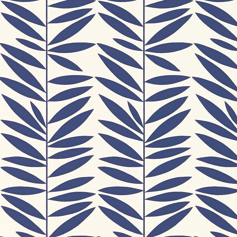 Leaf Stripe Marine 5007512 by Schumacher Wallpaper Drawn From Nature 6.75" - Fabric Carolina -
