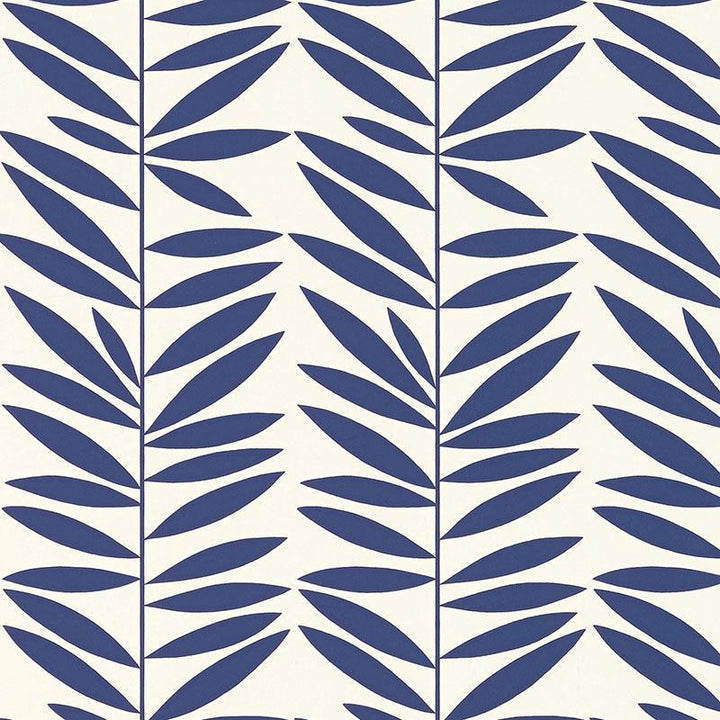 Leaf Stripe Marine 5007512 by Schumacher Wallpaper Drawn From Nature 6.75" - Fabric Carolina -