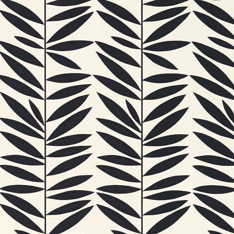 Leaf Stripe Ebony 5007513 by Schumacher Wallpaper Drawn From Nature 6.75" - Fabric Carolina -