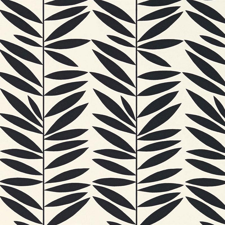 Leaf Stripe Ebony 5007513 by Schumacher Wallpaper Drawn From Nature 6.75" - Fabric Carolina -