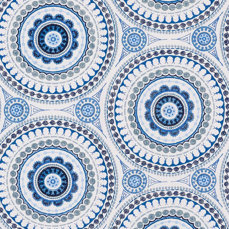 Idris Embroidery Blues 71952 by Schumacher Fabric Caravanne 25.0" - Fabric Carolina -
