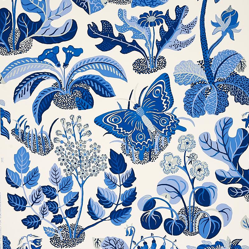 Exotic Butterfly Marine 5008423 by Schumacher Wallpaper Signature Schumacher 27.0" - Fabric Carolina -