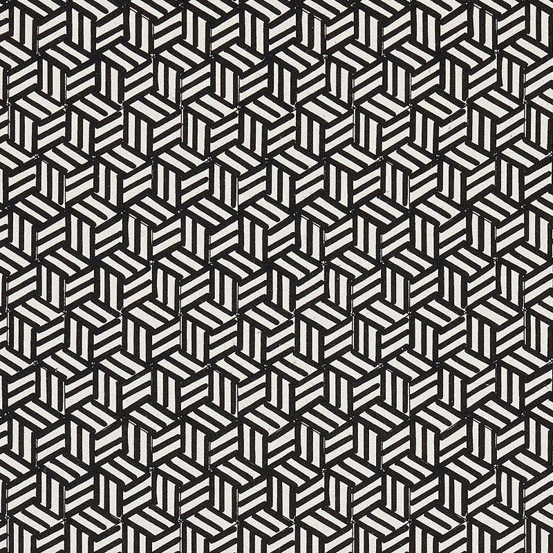 Tumbling Blocks Black 176043 by Schumacher Fabric New Wave: Black & White 6.75" - Fabric Carolina -