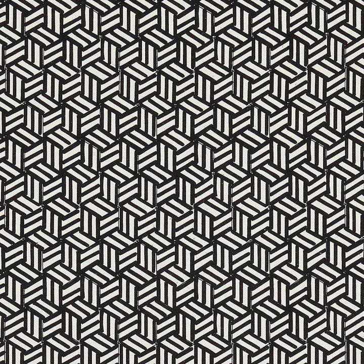 Tumbling Blocks Black 176043 by Schumacher Fabric New Wave: Black & White 6.75" - Fabric Carolina -