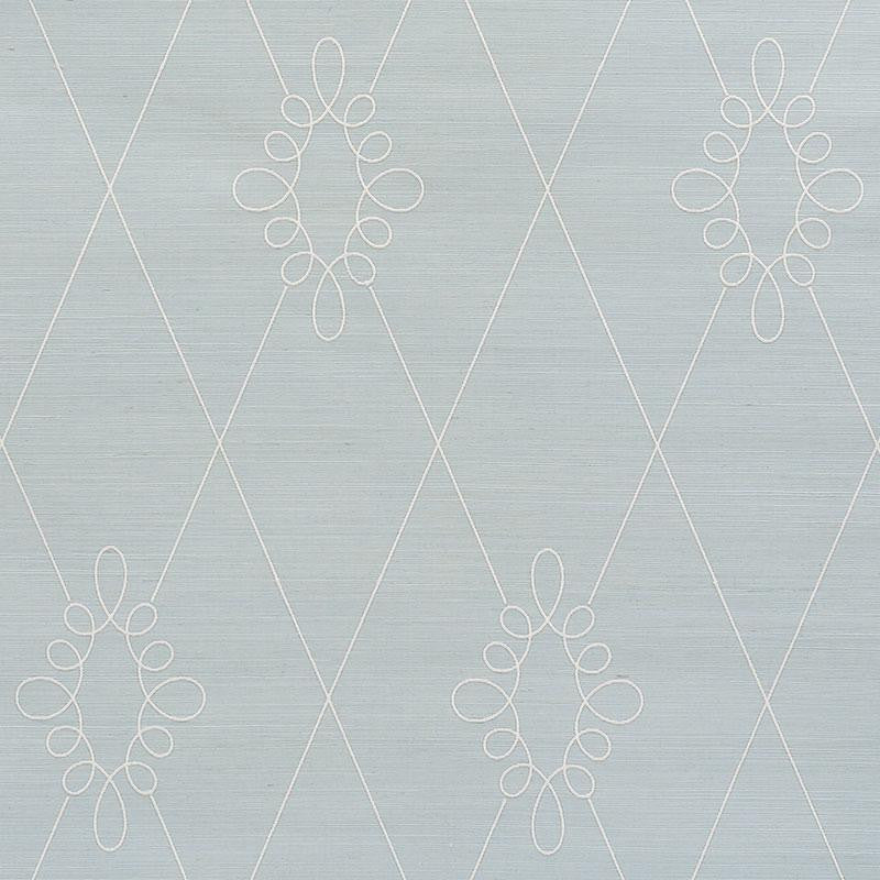 Sylvie Embroidered Sisal Water Blue 5009271 by Schumacher Wallpaper Printed & Embellished Wallcoverings 13.5" - Fabric Carolina -