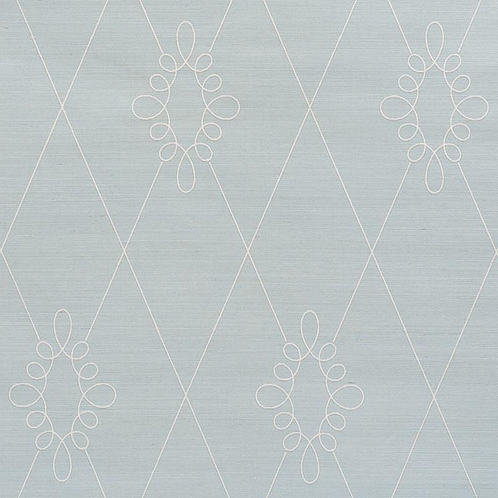Sylvie Embroidered Sisal Water Blue 5009271 by Schumacher Wallpaper Printed & Embellished Wallcoverings 13.5" - Fabric Carolina -