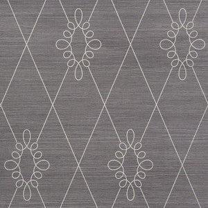 Sylvie Embroidered Sisal Charcoal 5009272 by Schumacher Wallpaper