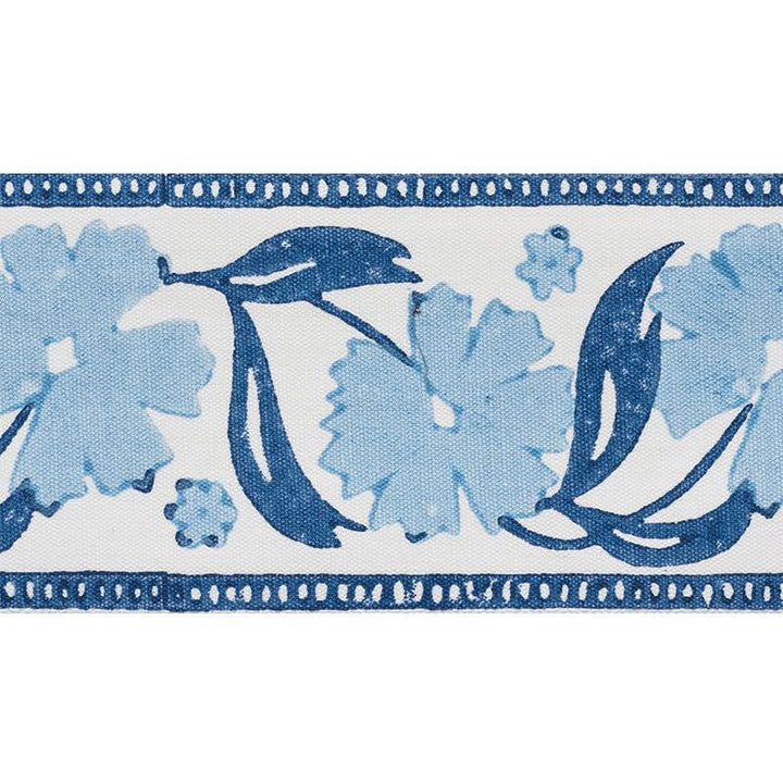 Adra Hand Blocked Tape Blues 74400 by Schumacher Designer Trim Statement Tapes 3.38" - Swanky Fabrics -