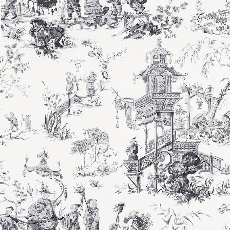 Chinois Smoke 5007000 by Schumacher Designer Wallpaper Print Happy 27.0" - Swanky Fabrics -