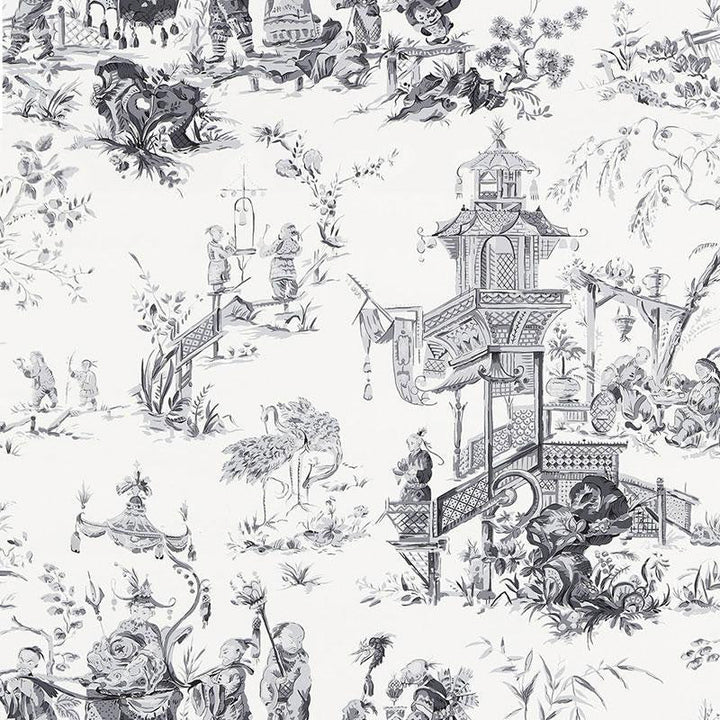 Chinois Smoke 5007000 by Schumacher Designer Wallpaper Print Happy 27.0" - Swanky Fabrics -