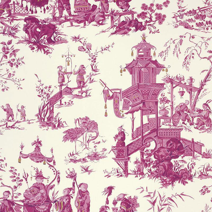 Chinois Peony 5007001 by Schumacher Designer Wallpaper Print Happy 27.0" - Swanky Fabrics -