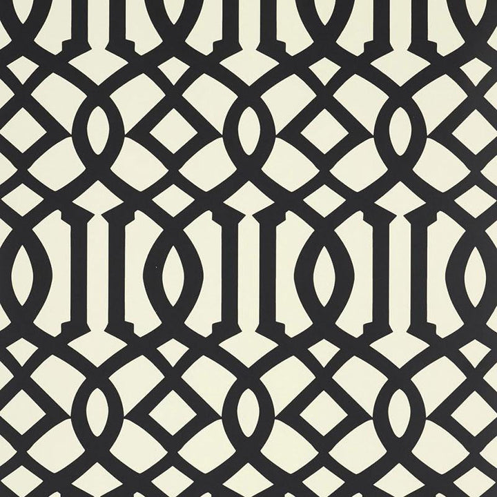 Imperial Trellis Ii Jet 5005804 by Schumacher Designer Wallpaper Print Happy 6.75" - Swanky Fabrics -