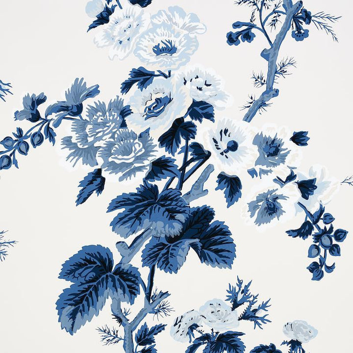 Pyne Hollyhock Indigo 5006922 by Schumacher Designer Wallpaper Print Happy 27.0" - Swanky Fabrics -