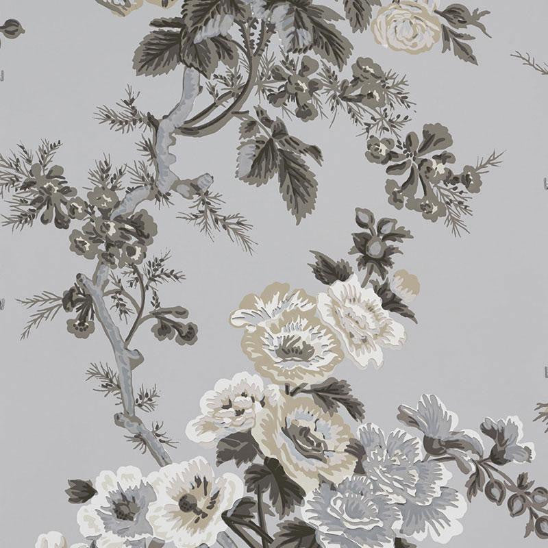 Pyne Hollyhock Grisaille 5006923 by Schumacher Wallpaper Print Happy 27.0" - Fabric Carolina -